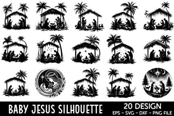 Baby Jesus Silhouette Vector Designs Bundle