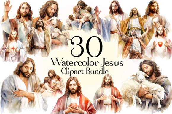 Jesus Watercolor Clipart Bundle and Illustrations